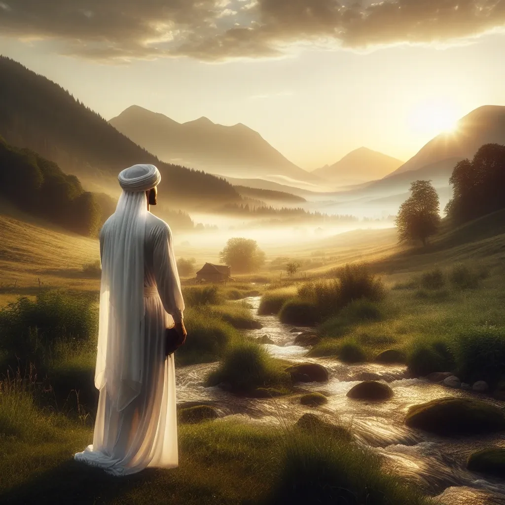Illustration of a person wearing white clothes in a dream, symbolizing purity and spiritual enlightenment.