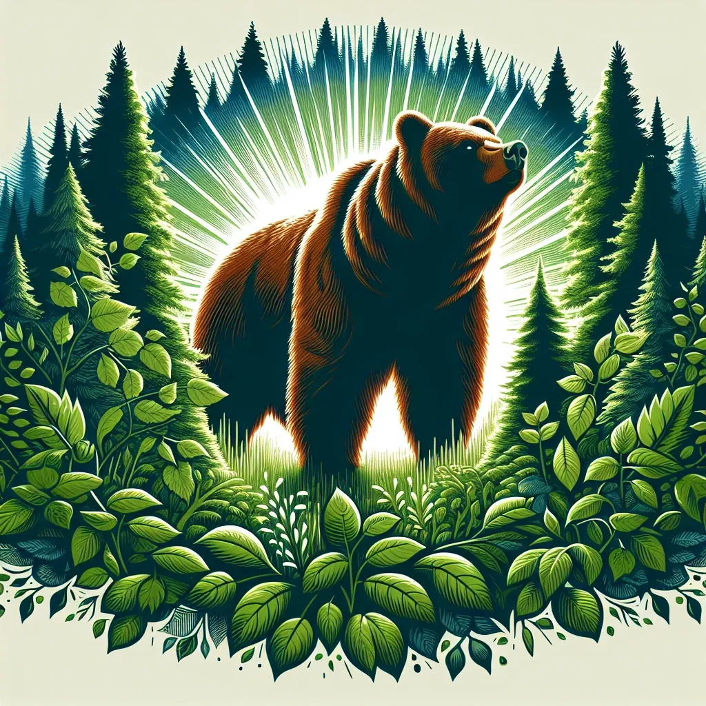 Illustration of a brown bear in a forest