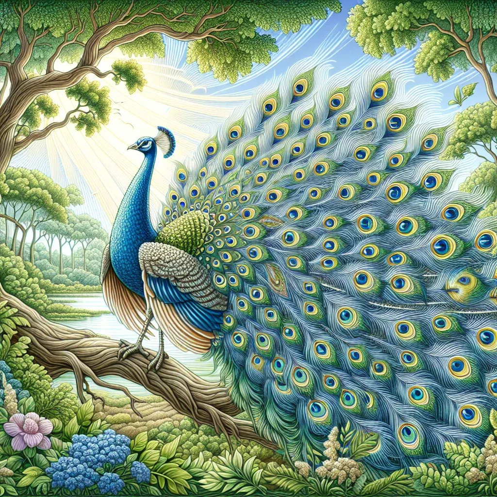 Illustration of a majestic peacock in full display