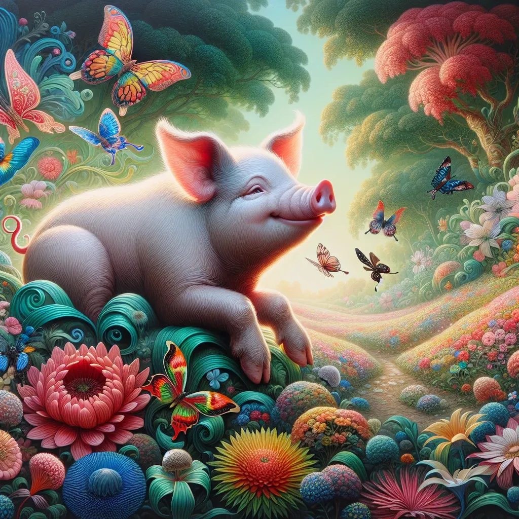 Illustration of a pig in a magical forest