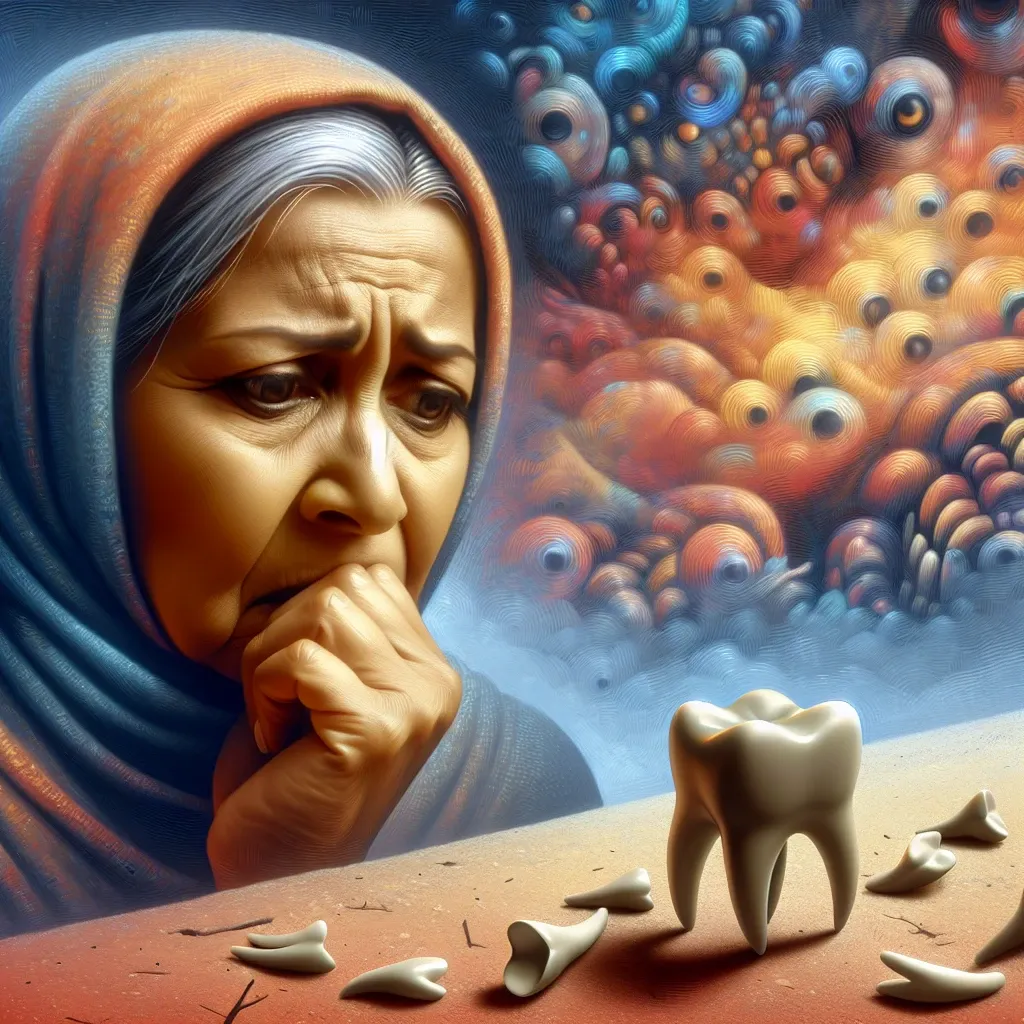 Illustration of a person experiencing the common dream of teeth falling out in Islam.