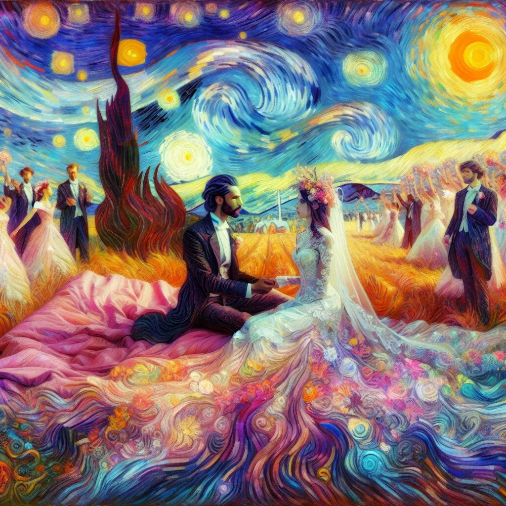 Illustration of a dreamy wedding scene