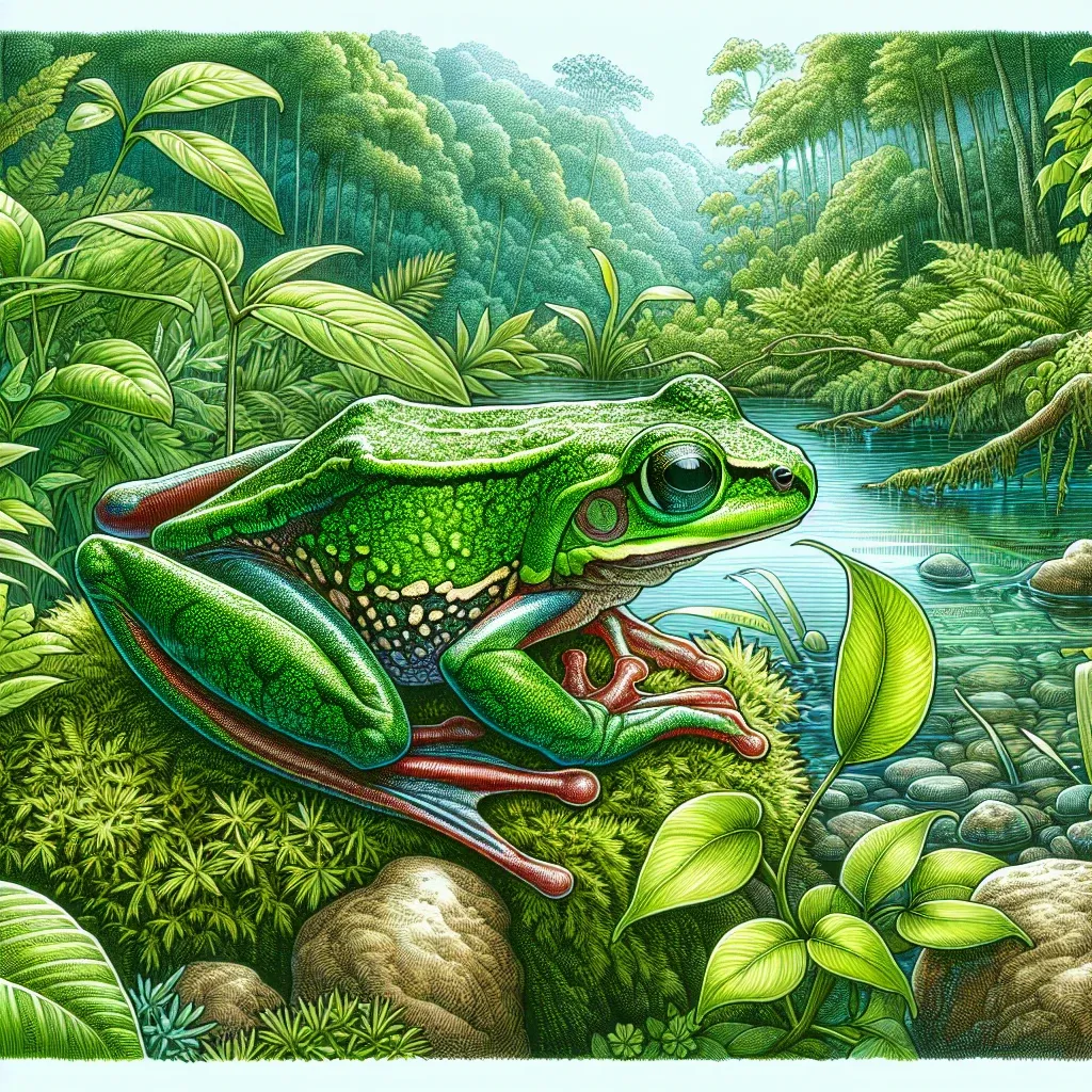 Illustration of a green frog symbolizing transformation, healing, and connection to nature in dreams.