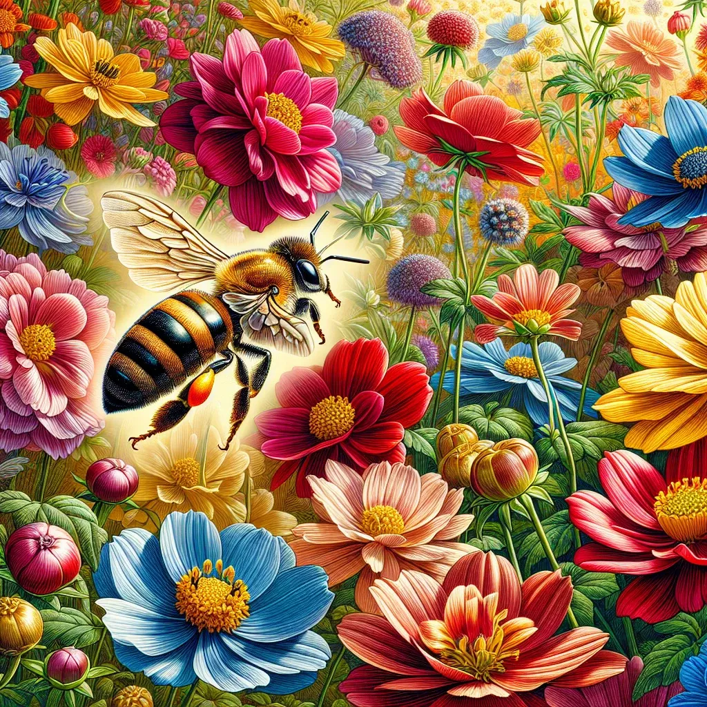 Illustration of a bee in a garden