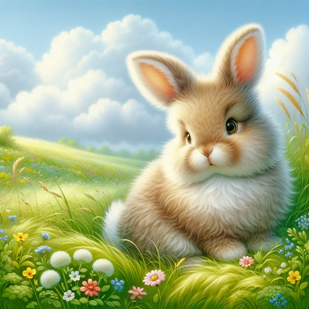 Illustration of a bunny in a meadow