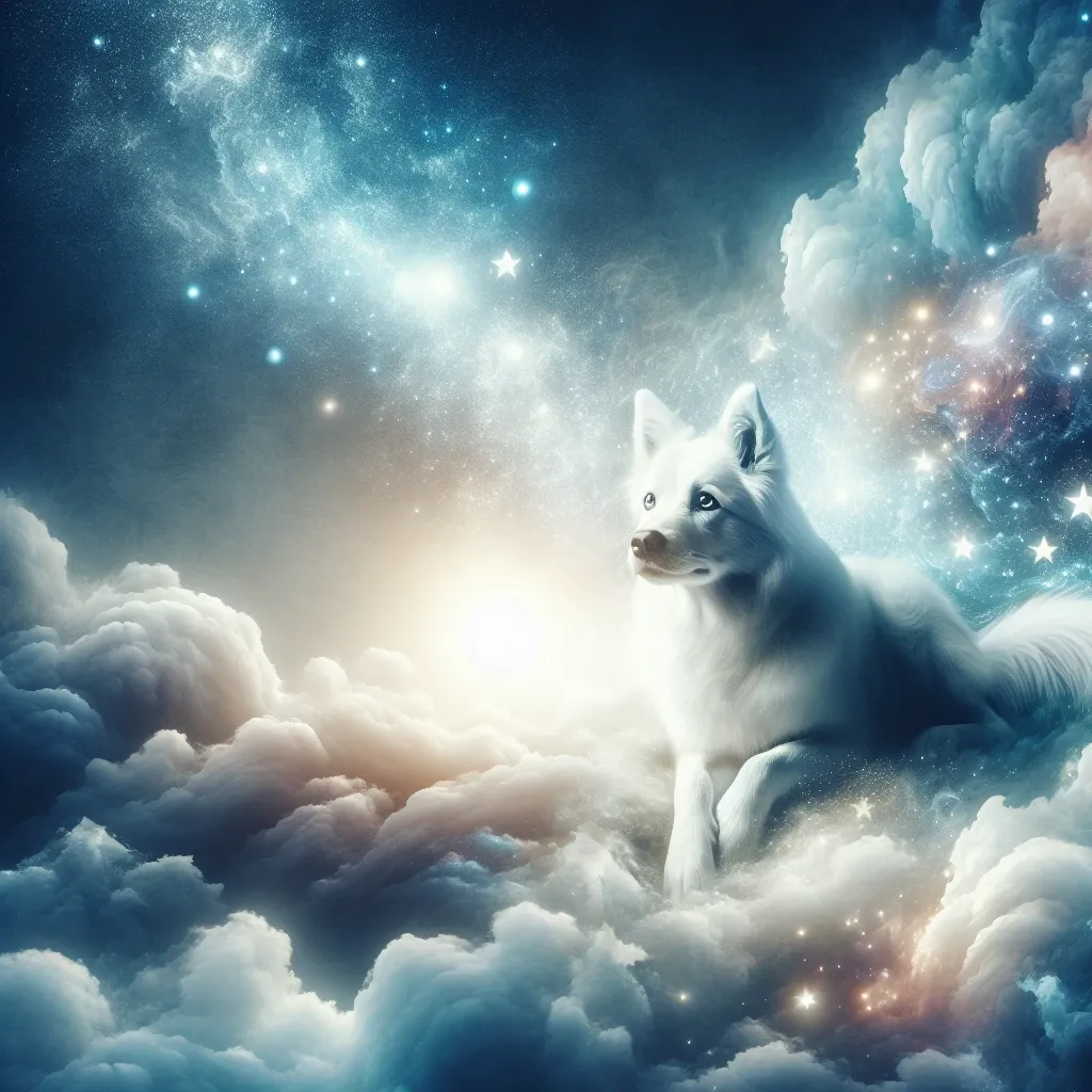 Illustration of a white dog in a dream