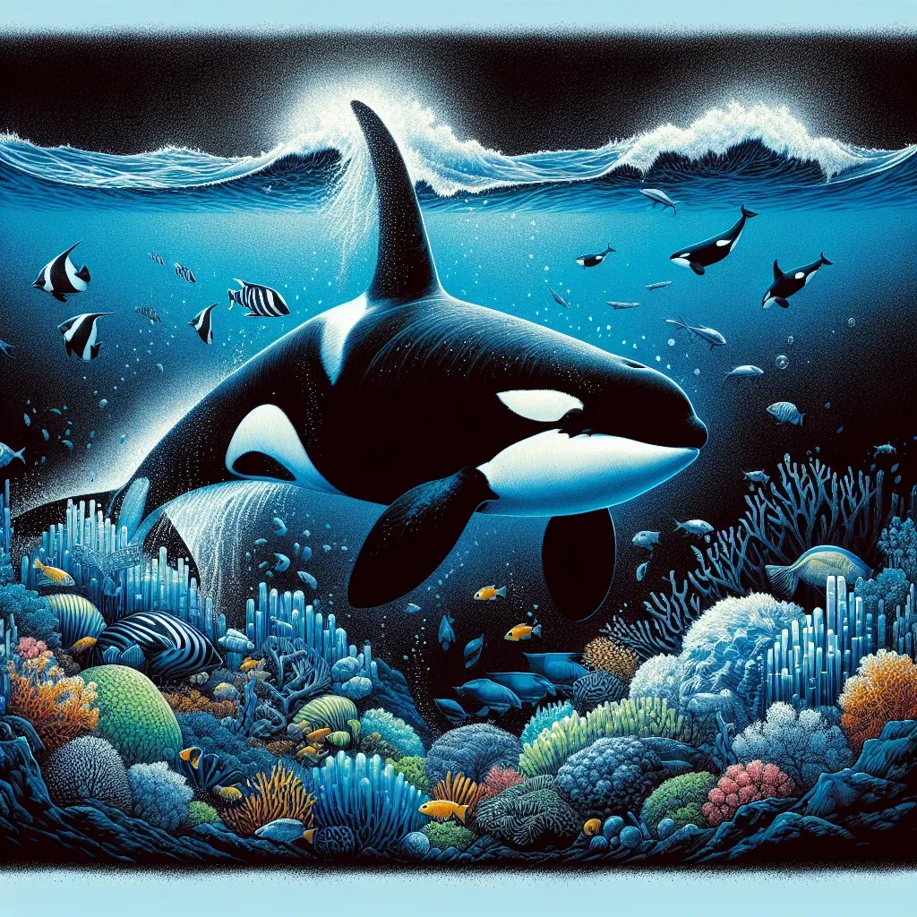 Illustration of a majestic orca swimming in the ocean