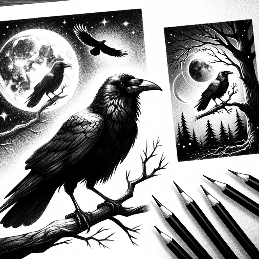 Illustration of a crow in a dream