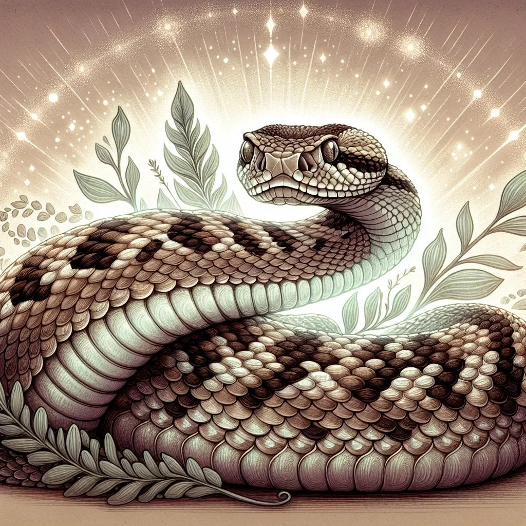 Illustration of a rattlesnake in a dream, representing spiritual messages and inner transformation.