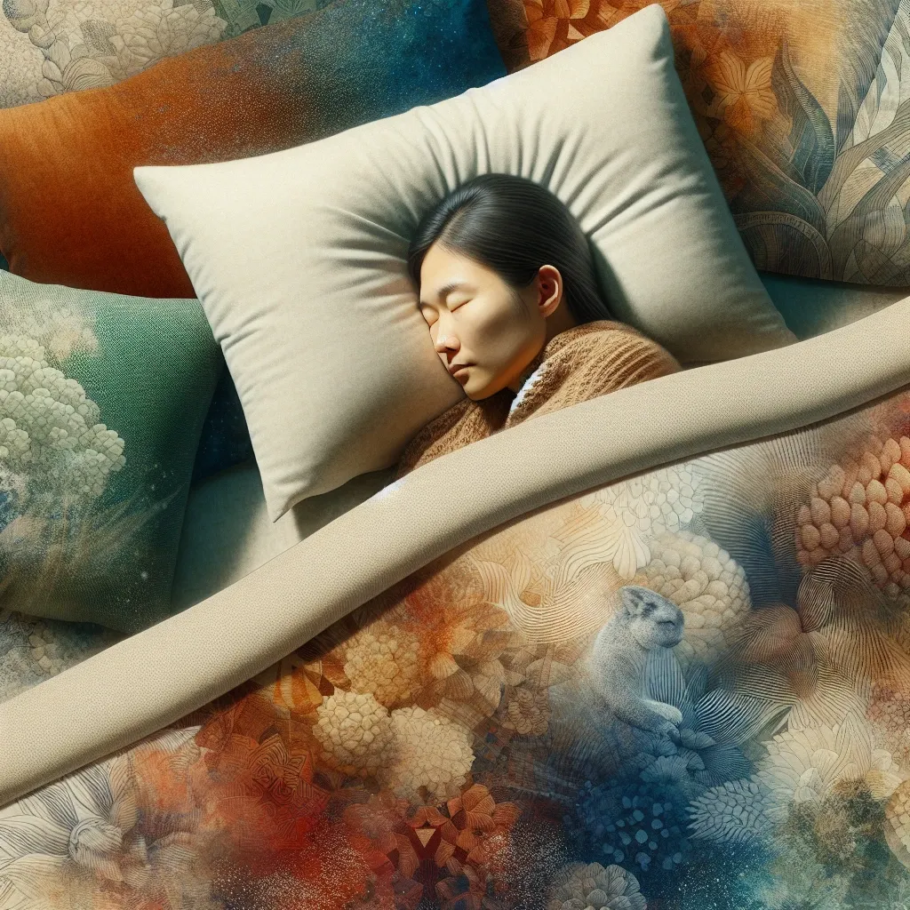 Illustration of a person sleeping peacefully in a cozy bed.