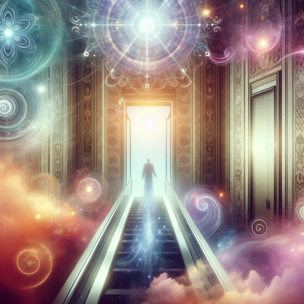 Illustration of an elevator dream with spiritual symbolism.