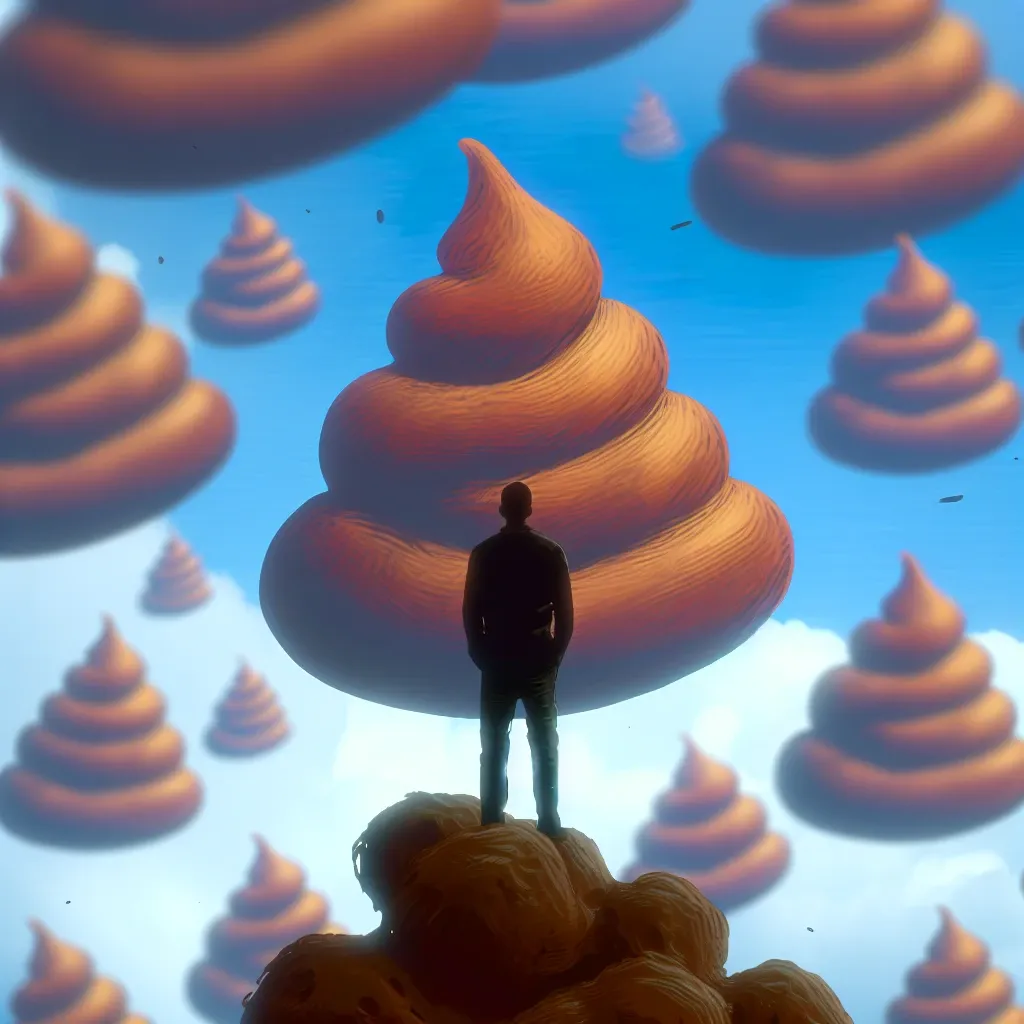 Illustration of a person surrounded by floating feces in a dream