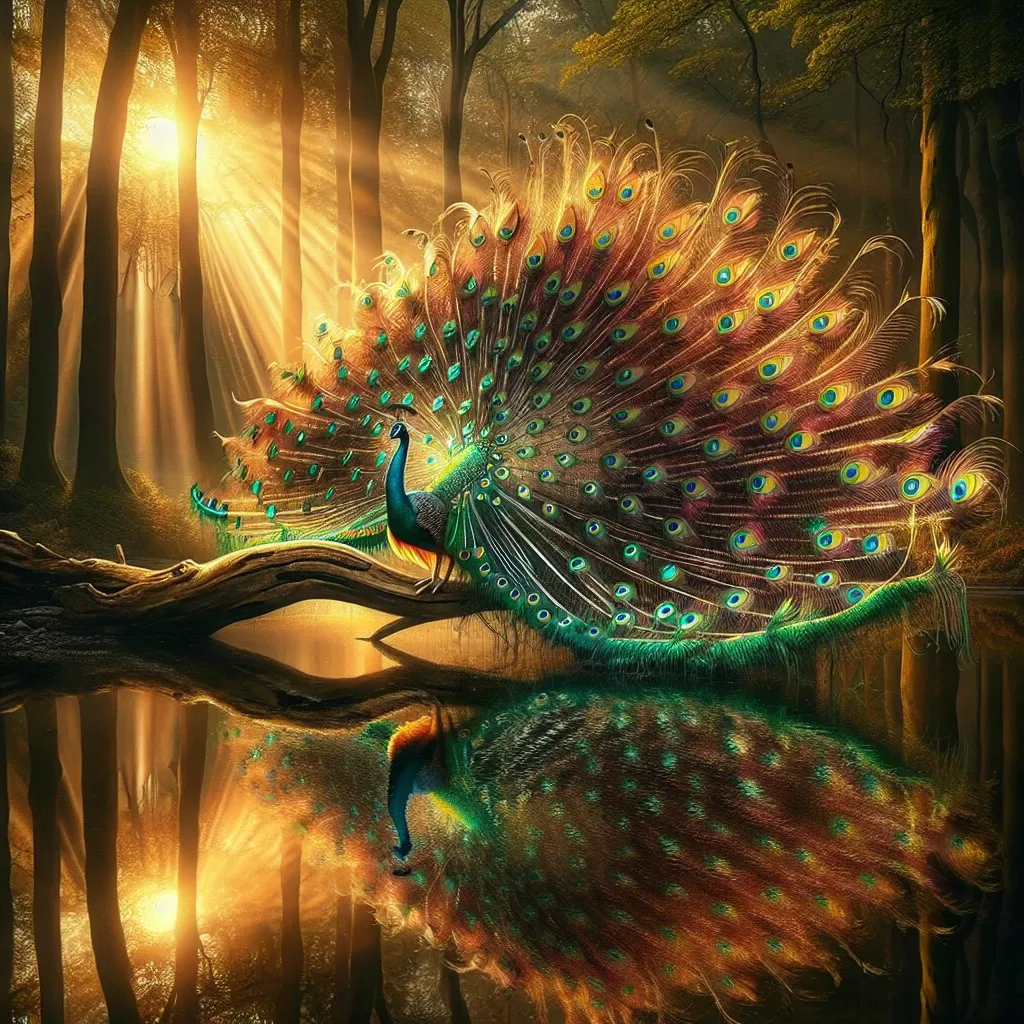 Illustration of a peacock in all its majestic glory.