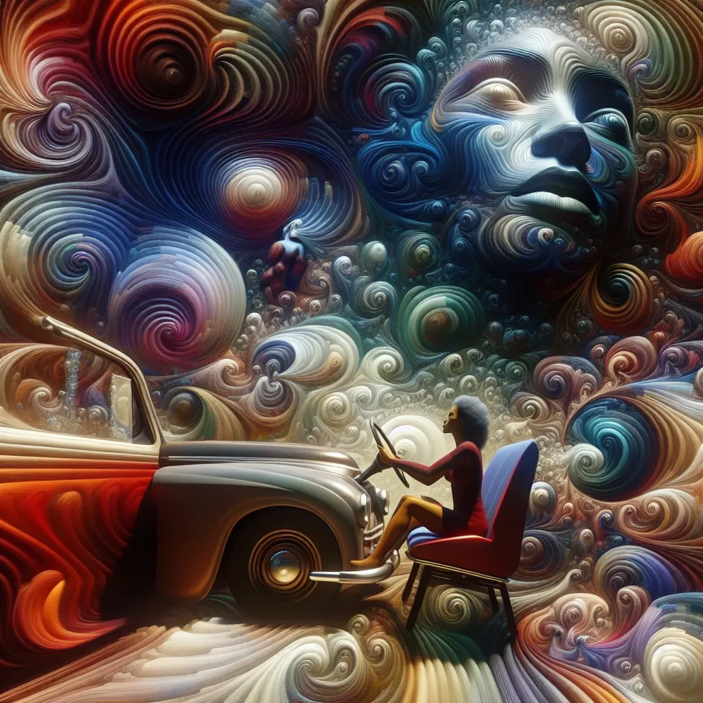 Illustration of a person driving a car in a dream