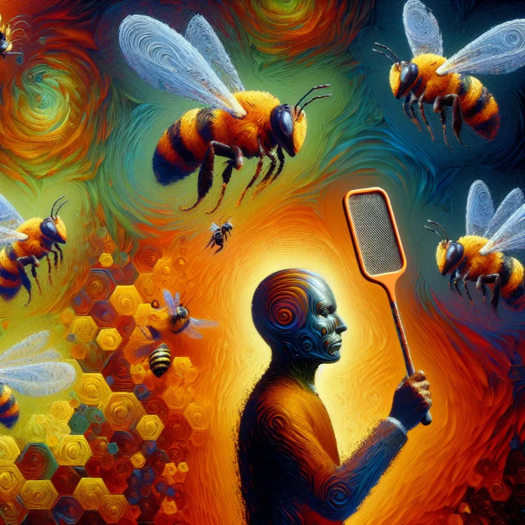 Illustration of a person dreaming about killing bees